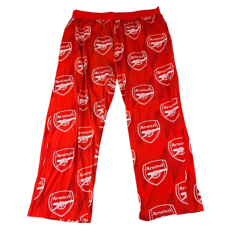 Arsenal FC Mens XL Red Pajama Pants All Over Crest Print Cotton Lounge Sleepwear